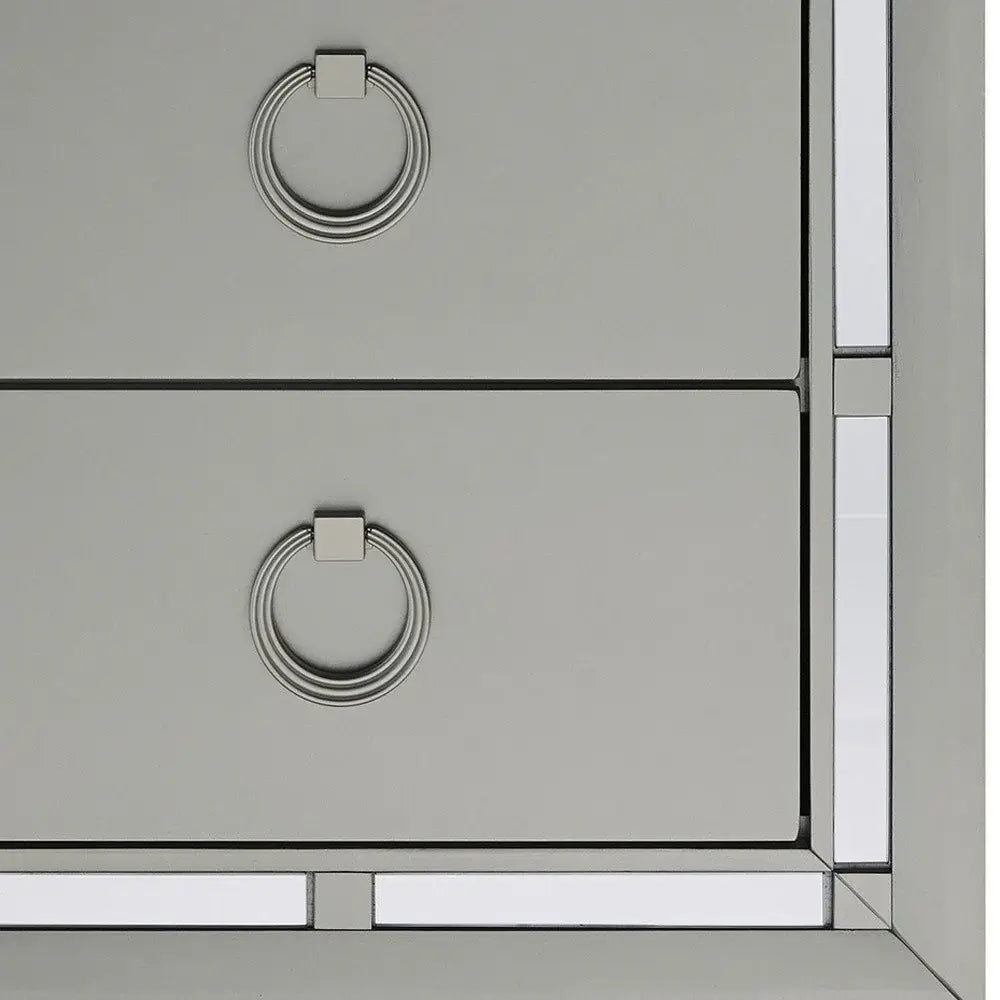 Silver Champagne Tone Nightstand With 2 Drawer Mirror Trim Accent - Homeroots - Flyclothing LLC