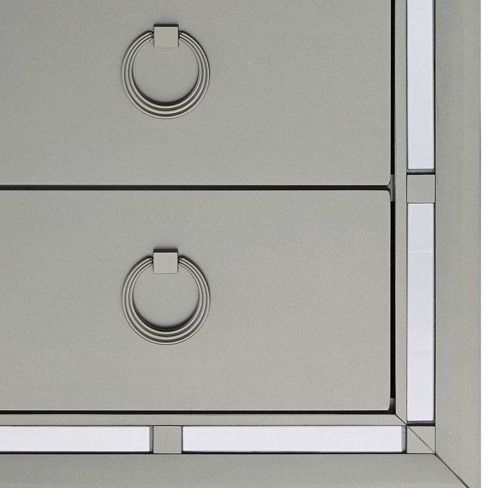 Silver Champagne Tone Nightstand With 2 Drawer Mirror Trim Accent - Homeroots - Flyclothing LLC