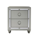 Silver Champagne Tone Nightstand With 2 Drawer  Mirror Trim Accent - Homeroots