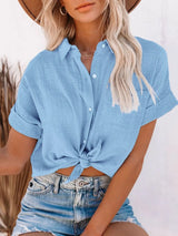 Full Size Button Up Short Sleeve Shirt Plus Size - Trendsi - Flyclothing LLC
