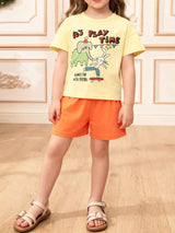 Children's Cartoon Graphic Top and Shorts Set - Trendsi - Flyclothing LLC