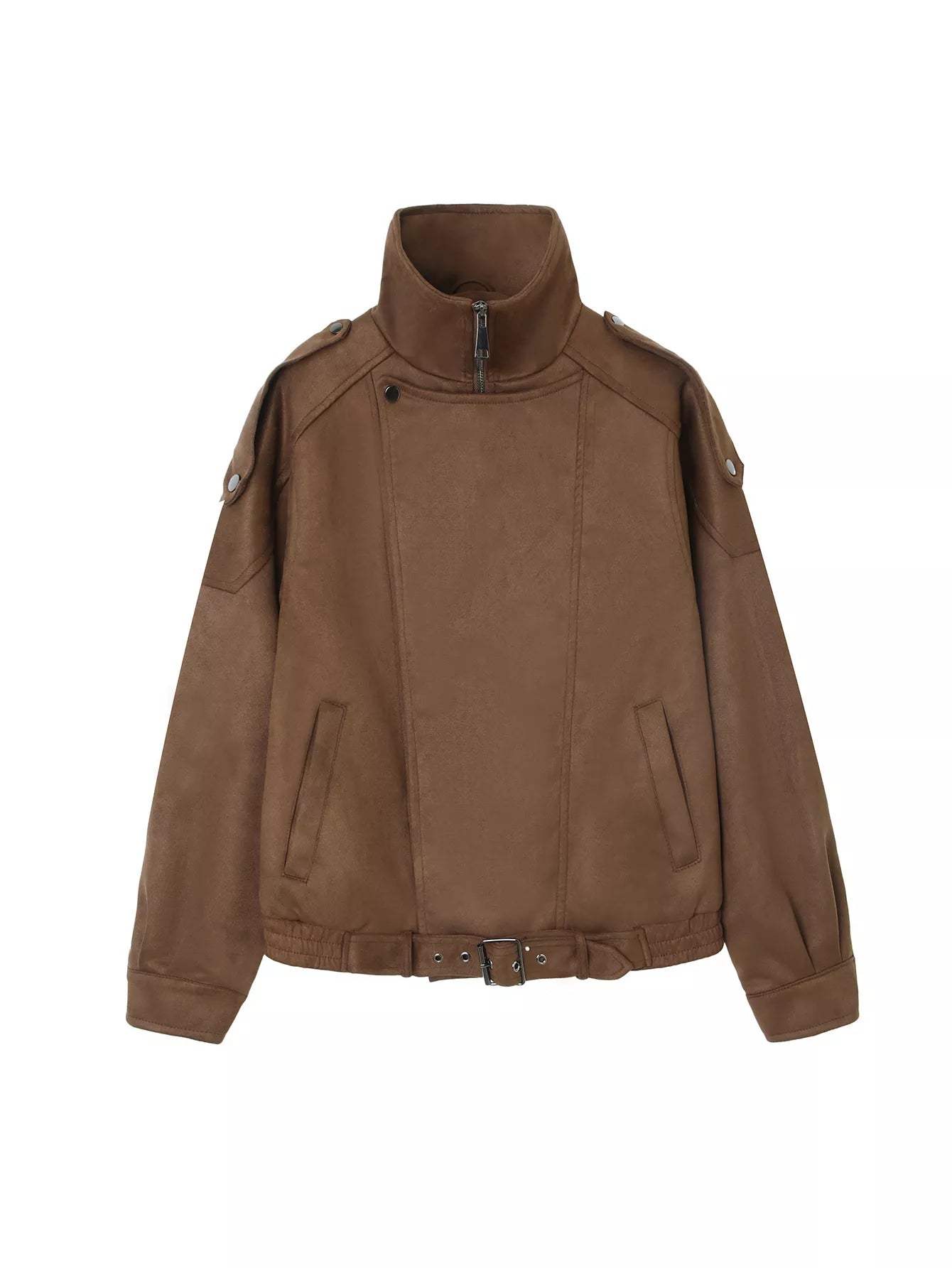 Asymmetrical Zipper Moto Jacket with Belt Detail - Trendsi - Flyclothing LLC