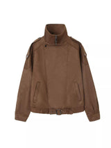 Asymmetrical Zipper Moto Jacket with Belt Detail - Trendsi - Flyclothing LLC