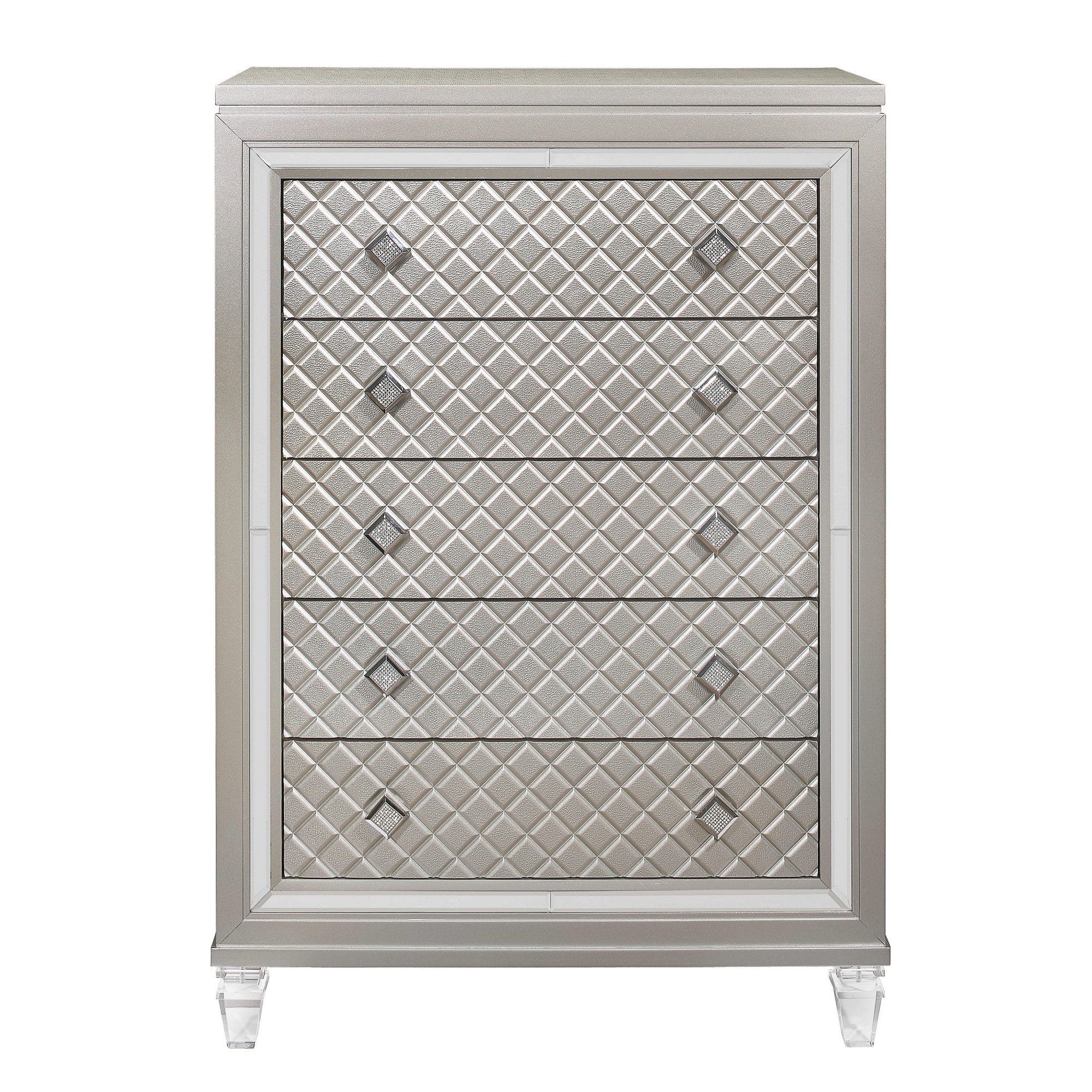 Champagne Toned Chest With Tapered Acrylic Legs And 5 Drawers - Homeroots