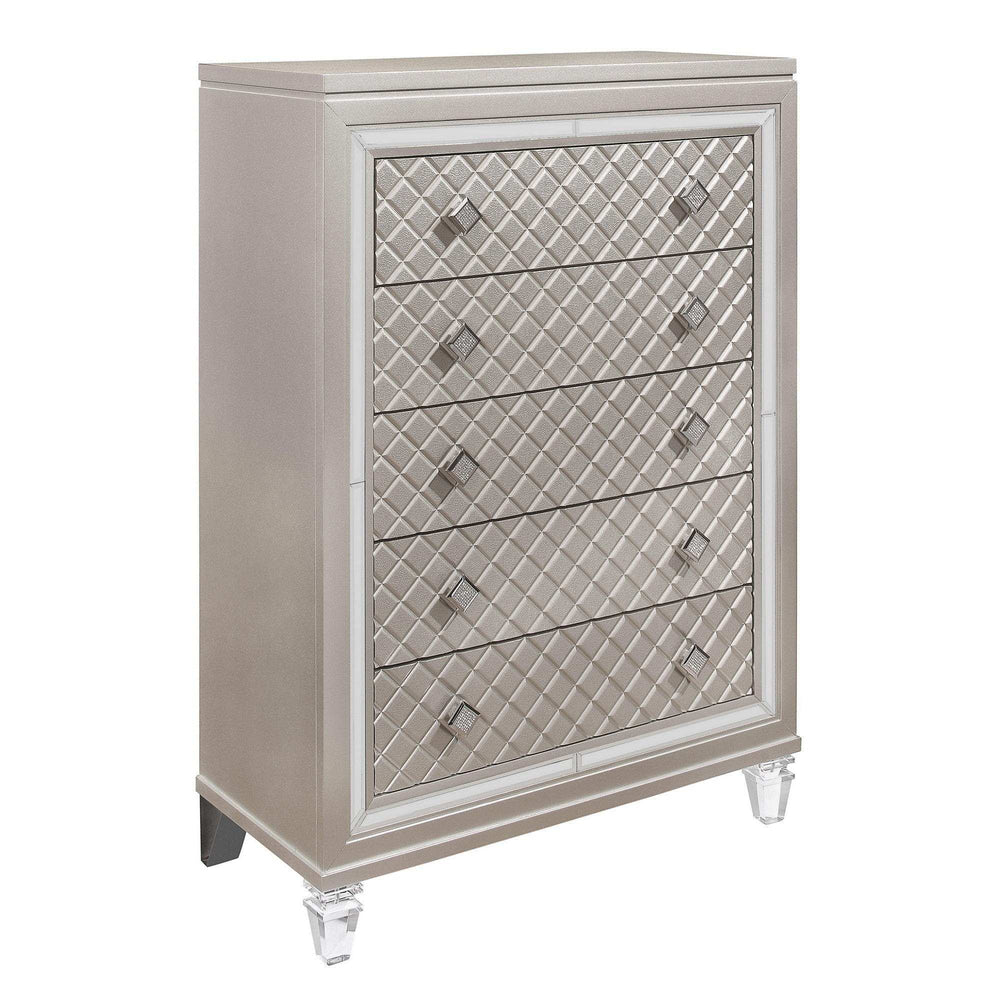 Champagne Toned Chest With Tapered Acrylic Legs And 5 Drawers - Homeroots - Flyclothing LLC