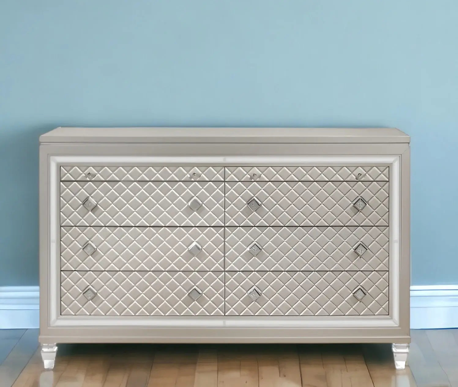 Champagne Toned Dresser With Tapered Acrylic Legs And 2 Jewelry Drawers - Homeroots - Flyclothing LLC