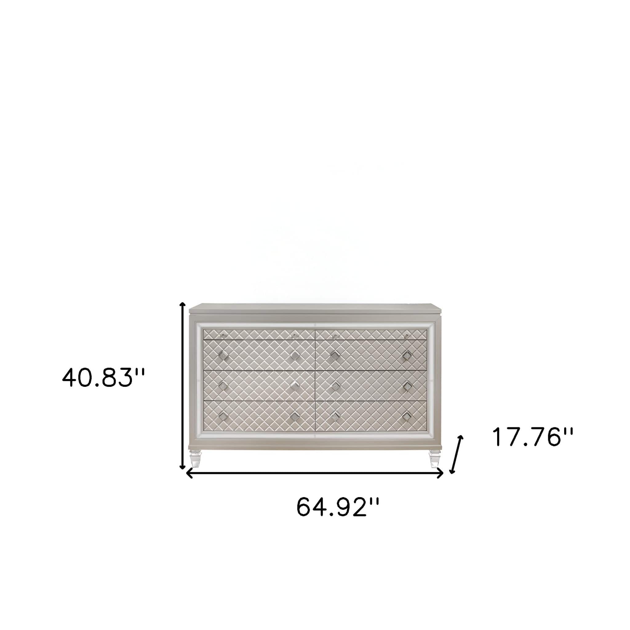 Champagne Toned Dresser With Tapered Acrylic Legs And 2 Jewelry Drawers - Homeroots