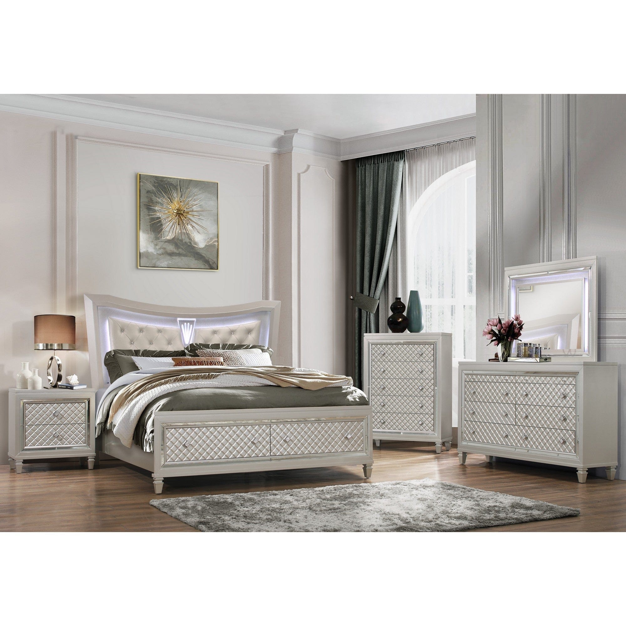 Champagne Toned Dresser With Tapered Acrylic Legs And 2 Jewelry Drawers - Homeroots
