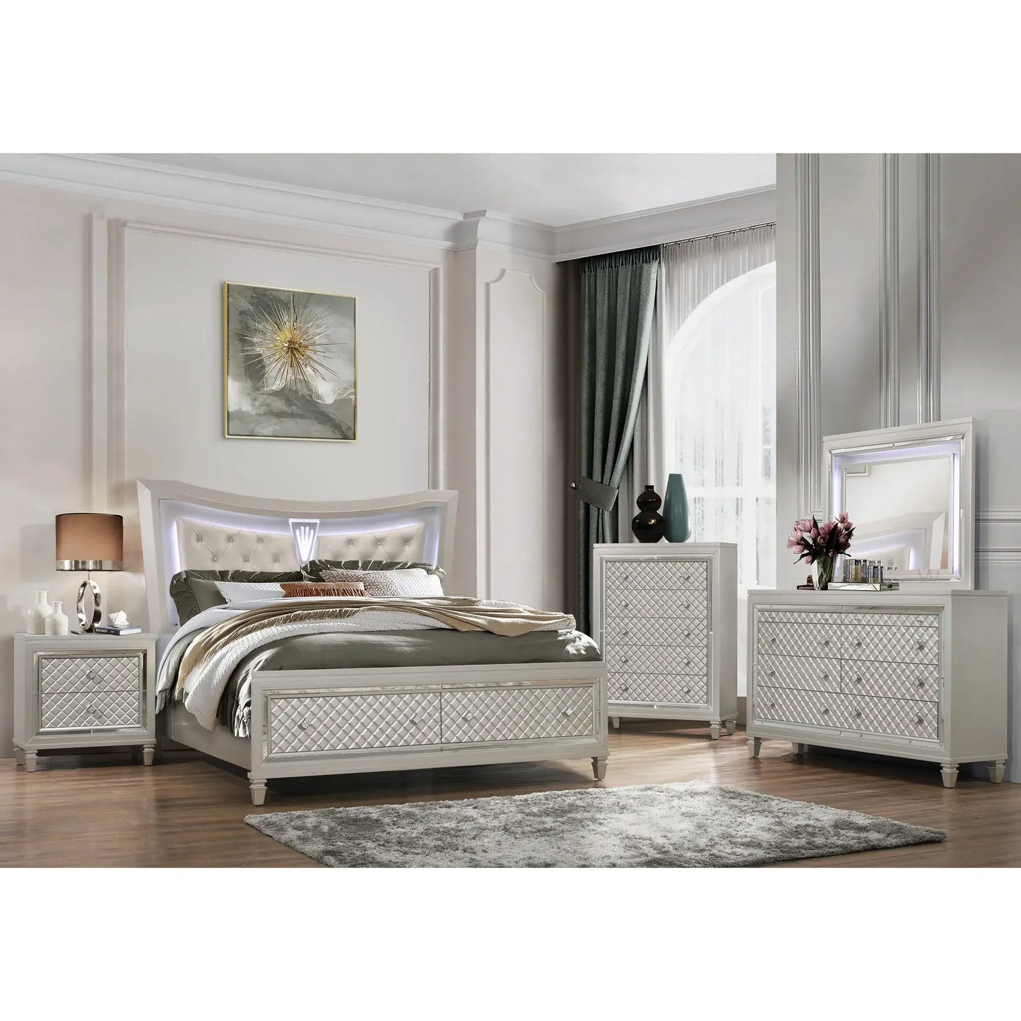 Champagne Toned Dresser With Tapered Acrylic Legs And 2 Jewelry Drawers - Homeroots - Flyclothing LLC