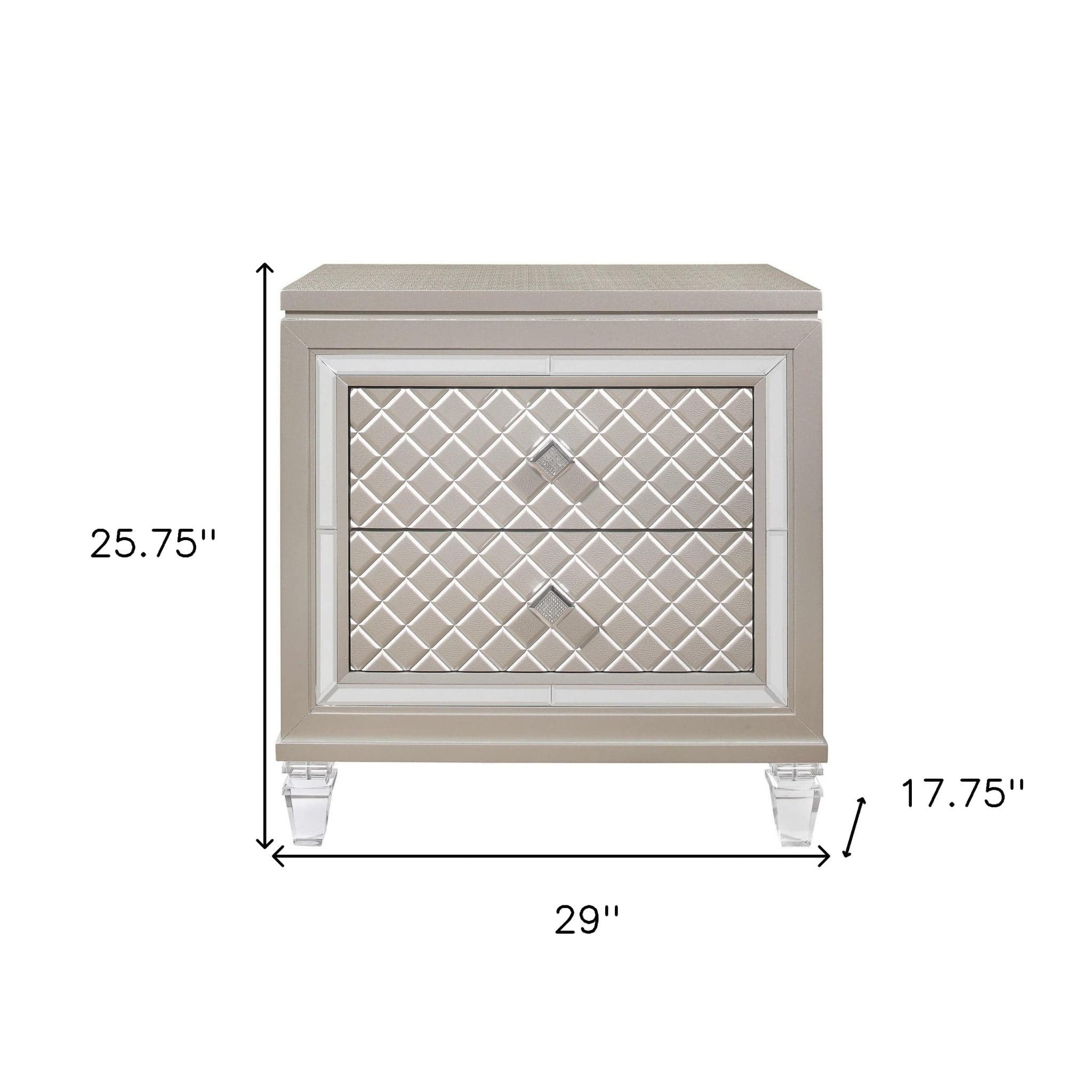 Champagne Toned Nightstand With Tapered Acrylic Legs And 2 Drawers - Homeroots