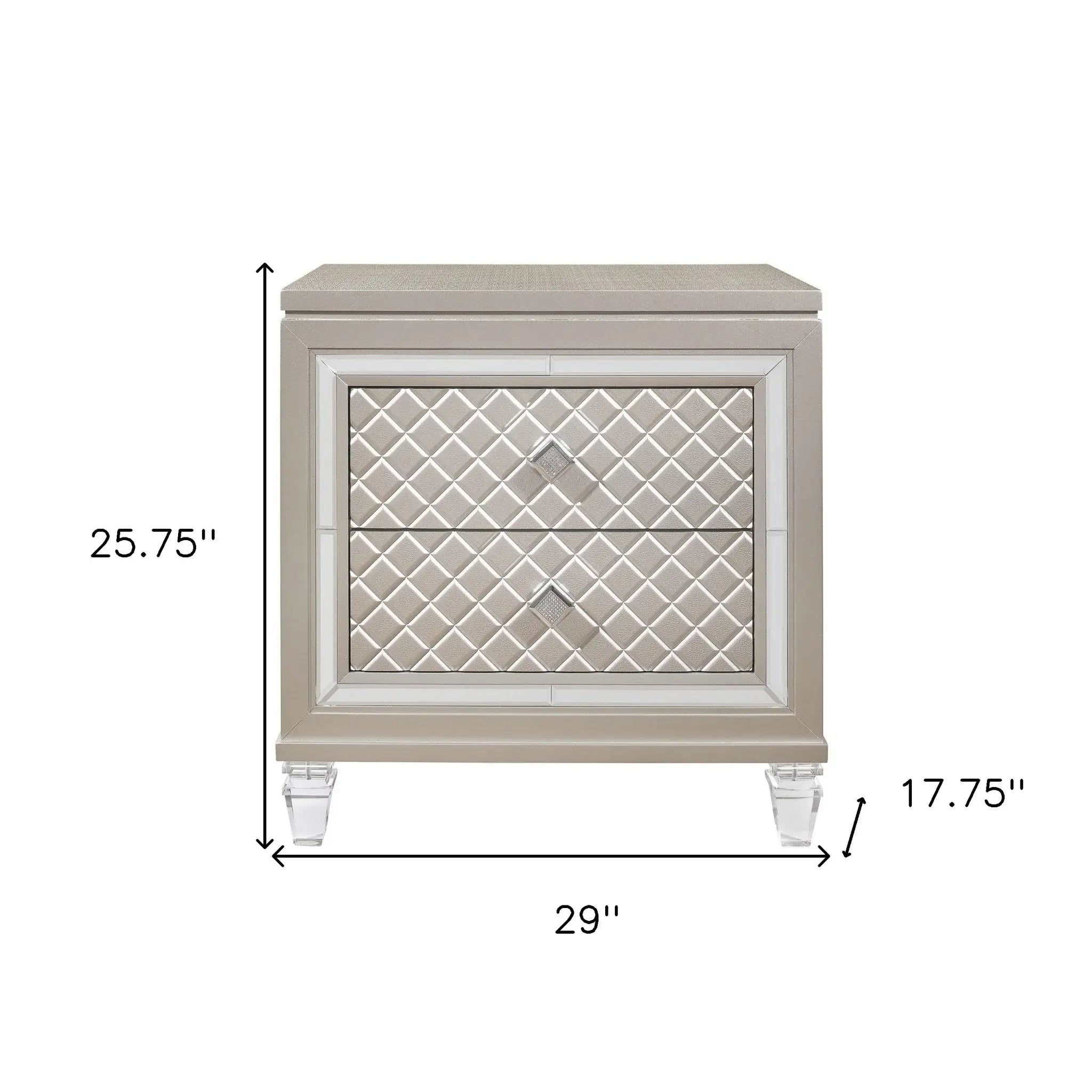 Champagne Toned Nightstand With Tapered Acrylic Legs And 2 Drawers - Homeroots - Flyclothing LLC