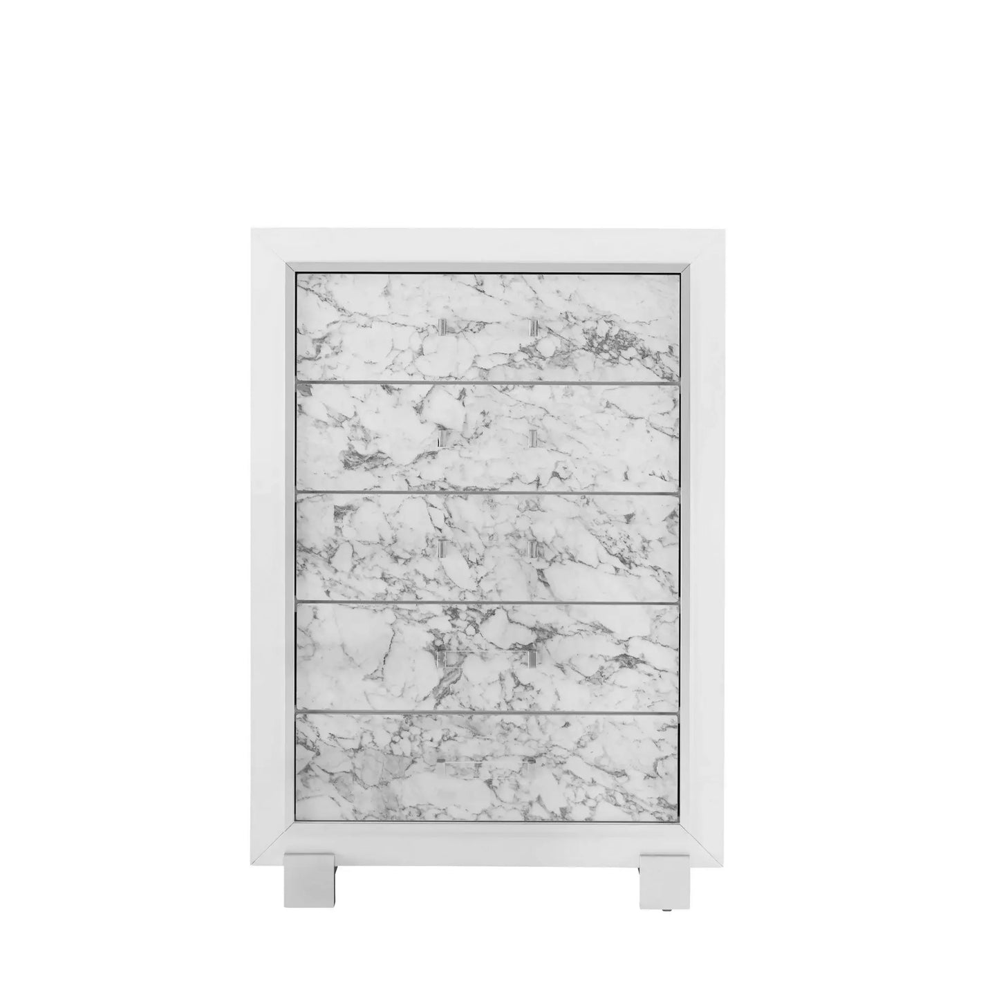 Modern White Chest With 5 Faux Marble Detailed Front Drawer. - Homeroots - Flyclothing LLC