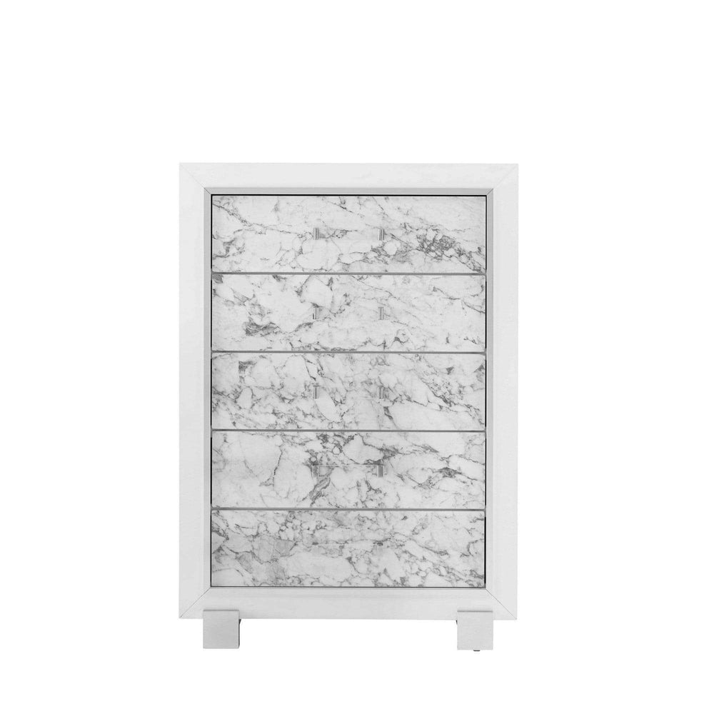 Modern White Chest With 5 Faux Marble Detailed Front Drawer. - Homeroots - Flyclothing LLC