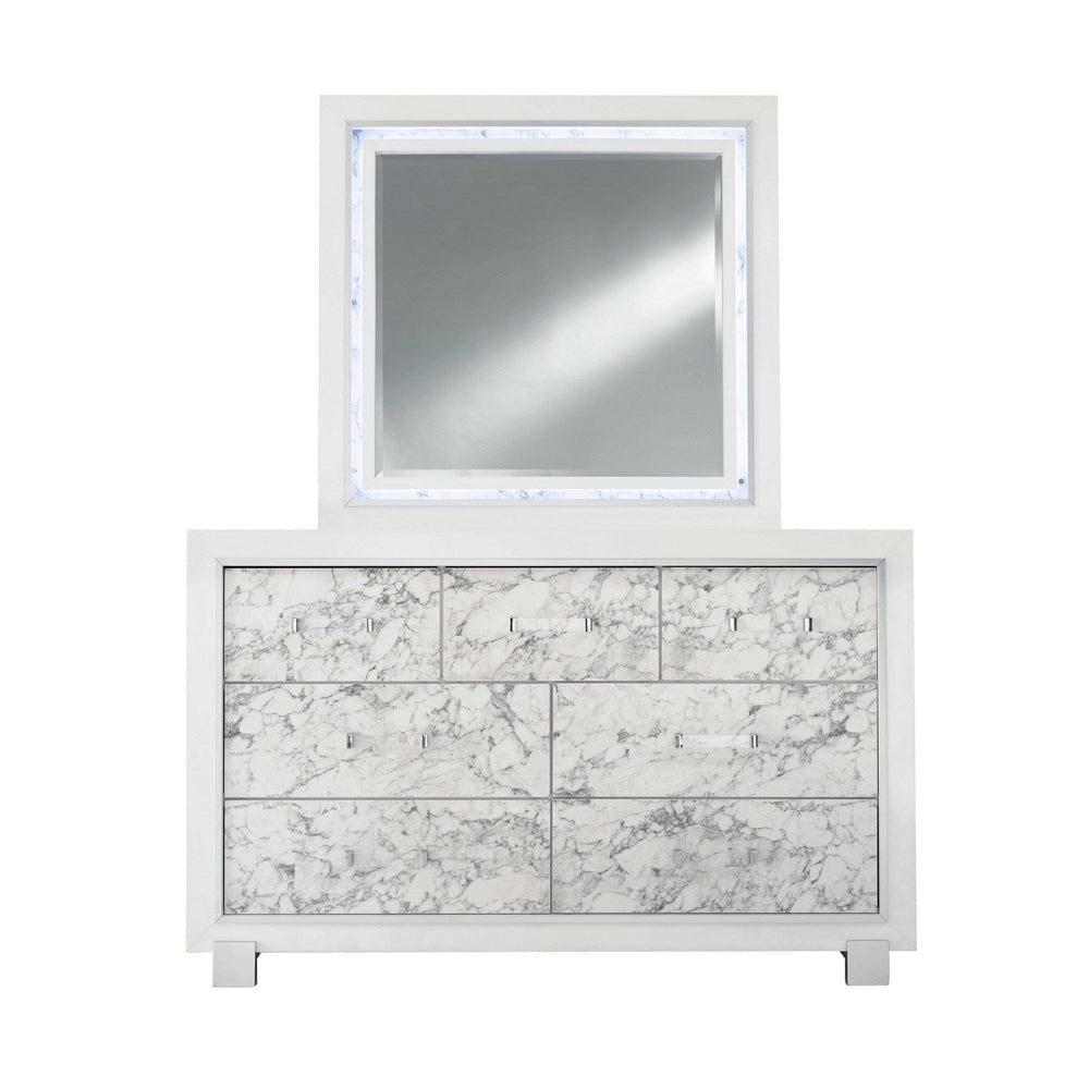 Modern White Dresser With 7 Faux Marble Detailed Front Drawer. - Homeroots