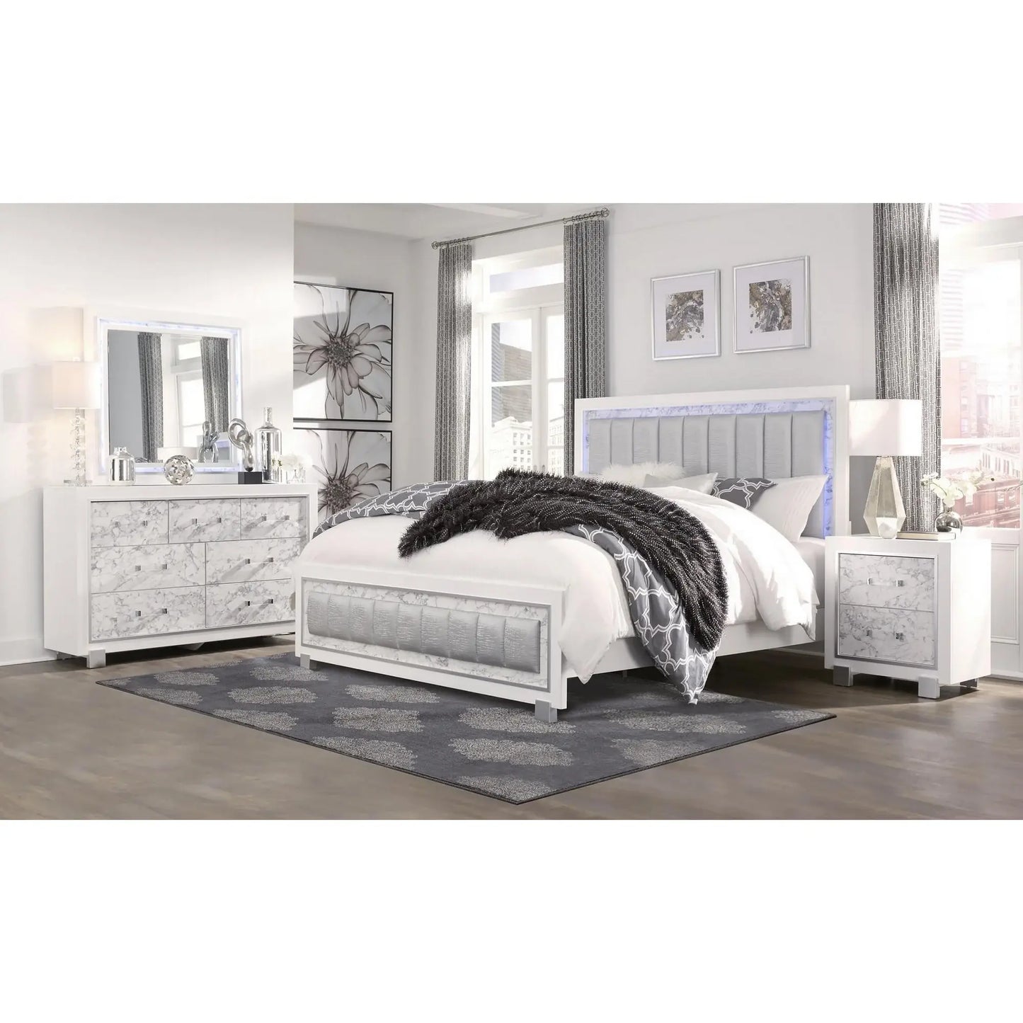 Modern White Dresser With 7 Faux Marble Detailed Front Drawer. - Homeroots - Flyclothing LLC