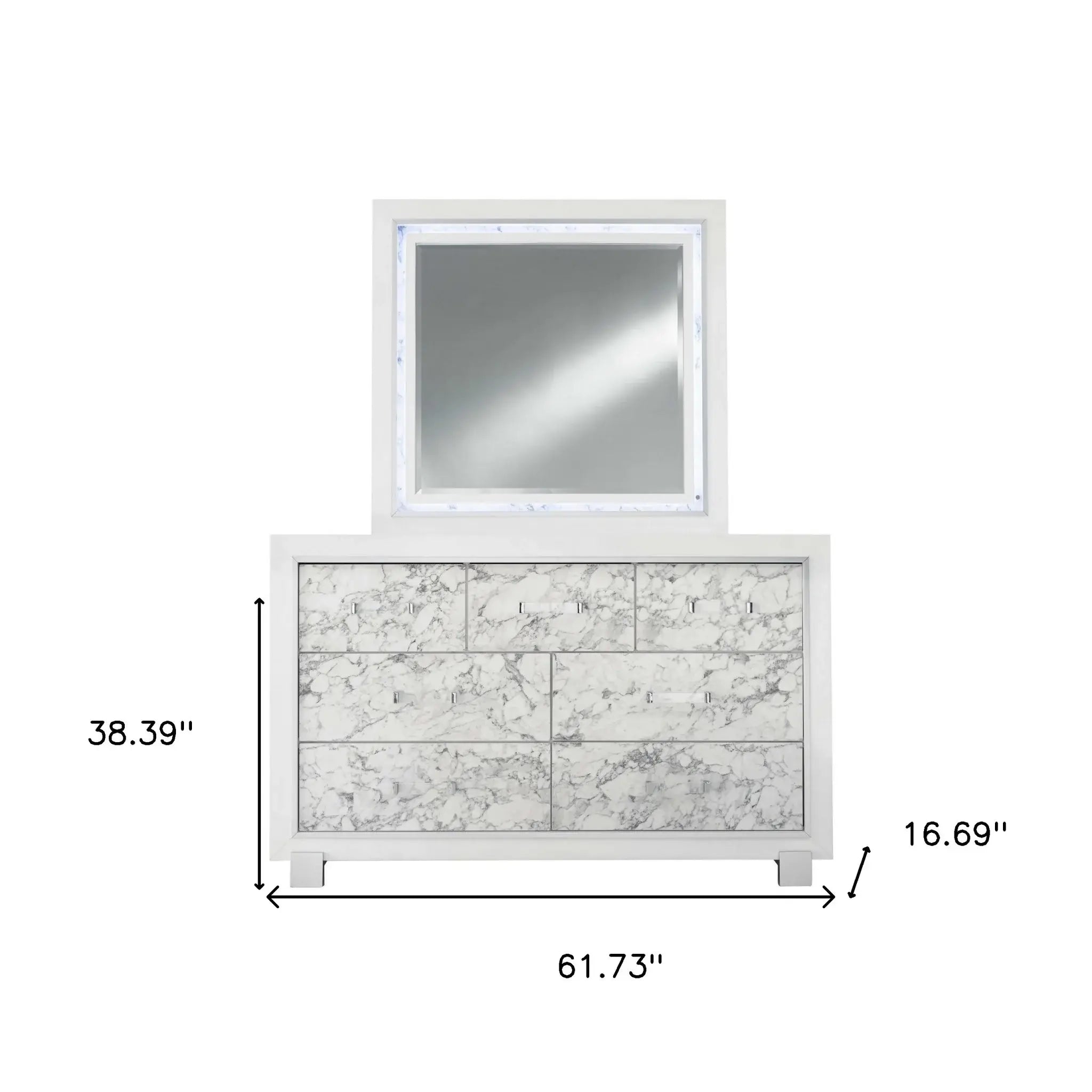 Modern White Dresser With 7 Faux Marble Detailed Front Drawer. - Homeroots - Flyclothing LLC