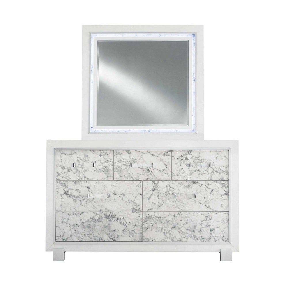 Modern White Dresser With 7 Faux Marble Detailed Front Drawer. - Homeroots - Flyclothing LLC