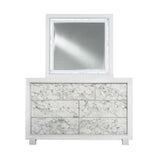 Modern White Mirror With Faux Marble Border Detail Led Lightning - Homeroots - Flyclothing LLC