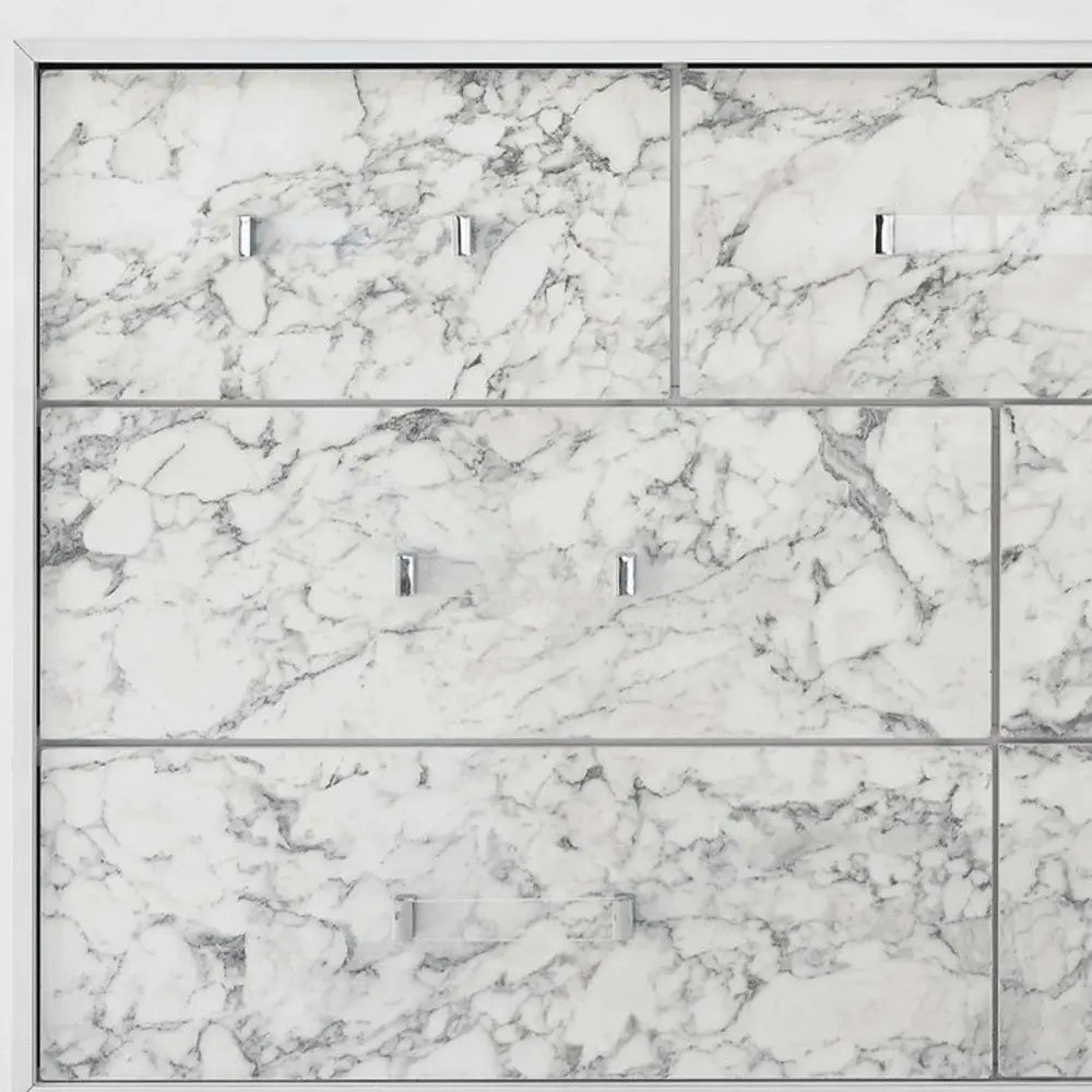 Modern White Mirror With Faux Marble Border Detail Led Lightning - Homeroots - Flyclothing LLC