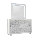 Modern White Mirror With Faux Marble Border Detail Led Lightning - Homeroots
