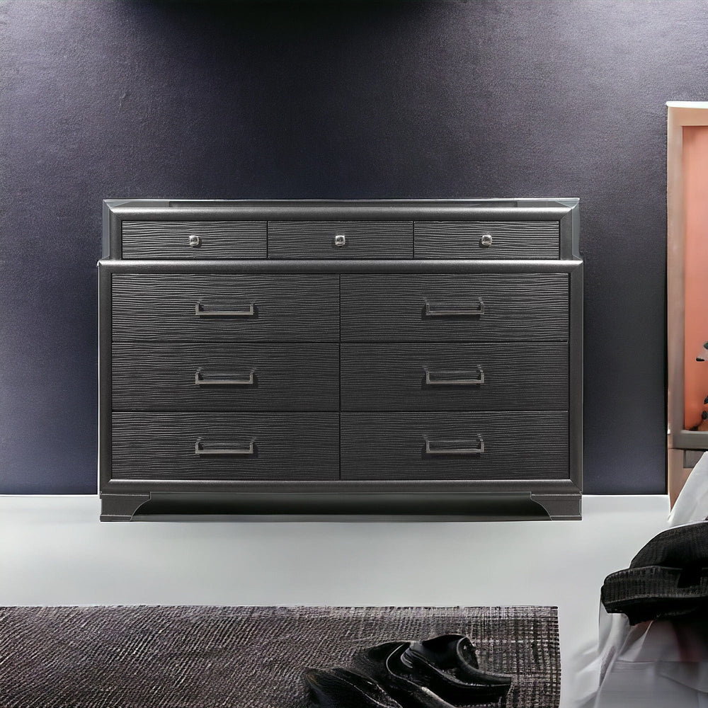 59" Gray Solid Wood Nine Drawer Double Dresser - Homeroots - Flyclothing LLC