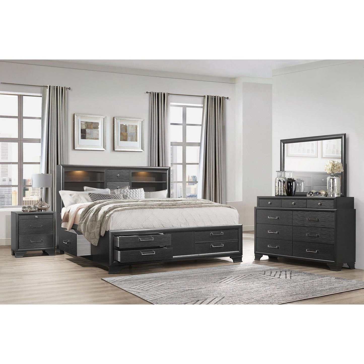 27" Gray Two Drawers Manufactured Wood Nightstand - Homeroots - Flyclothing LLC