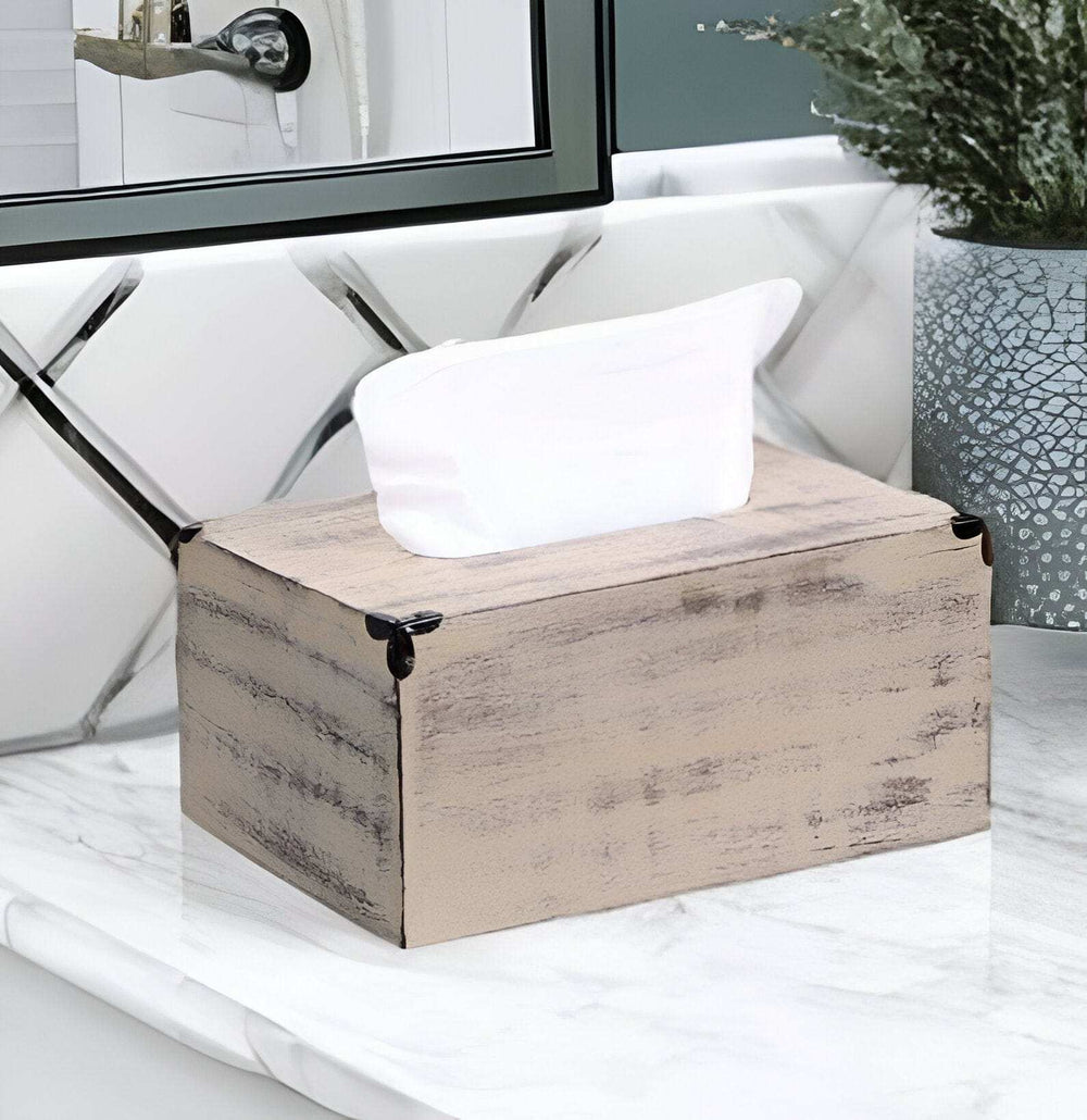 Rustic Yellow Washed Mango Wood Rectangular Tissue Holder - Homeroots - Flyclothing LLC