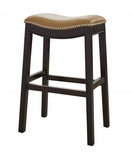 31" Tan And Espresso Faux Leather And Solid Wood Backless Counter Height Bar Chair - Homeroots