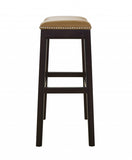 31" Tan And Espresso Faux Leather And Solid Wood Backless Counter Height Bar Chair - Homeroots