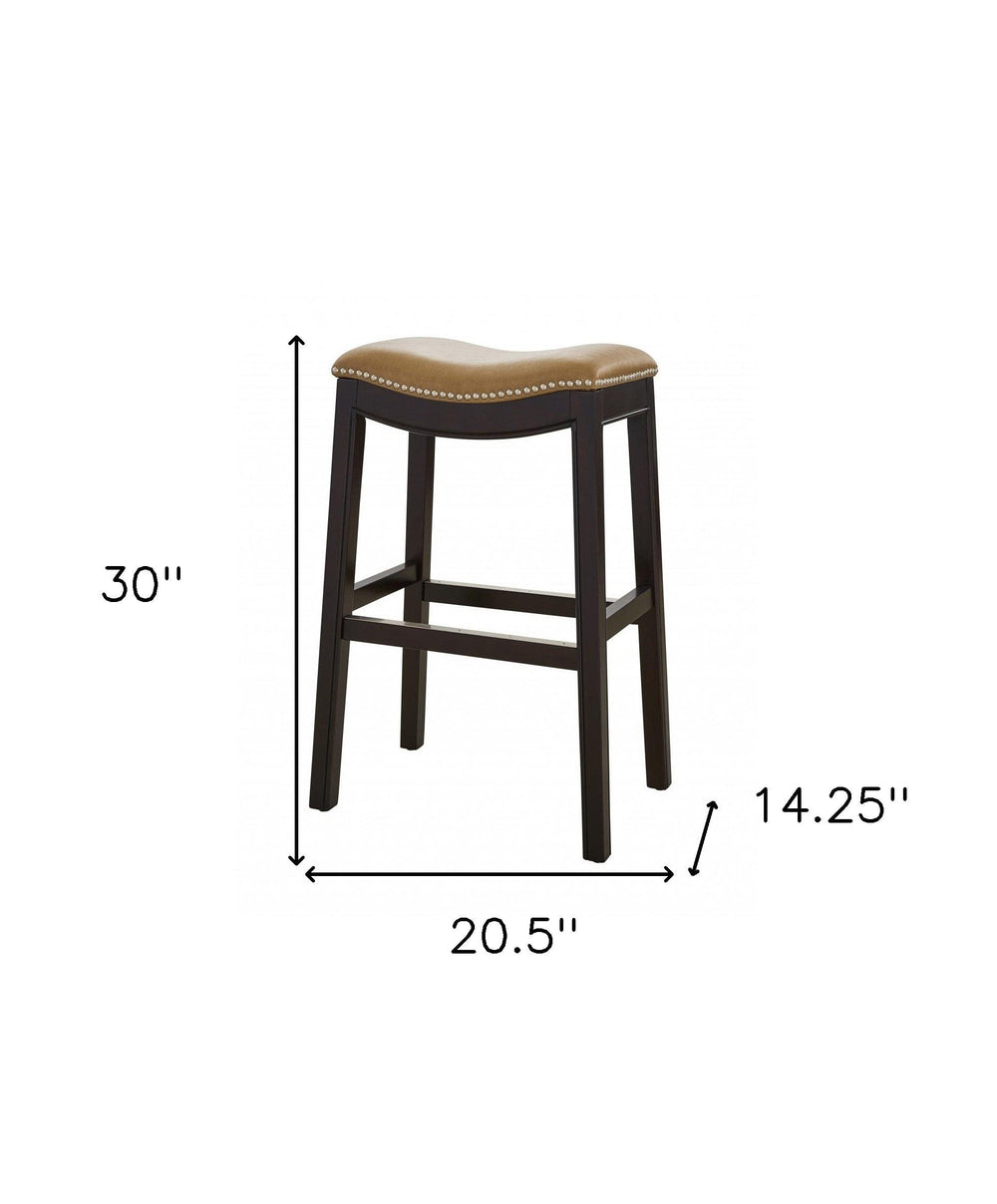 31" Tan And Espresso Faux Leather And Solid Wood Backless Counter Height Bar Chair - Homeroots - Flyclothing LLC
