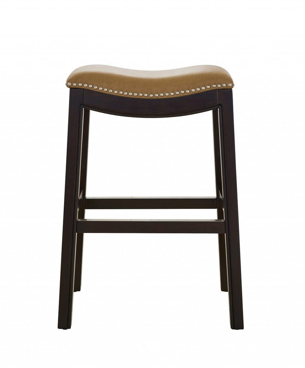 26" Tan And Espresso Solid Wood Backless Bar Height Bar Chair - Homeroots - Flyclothing LLC