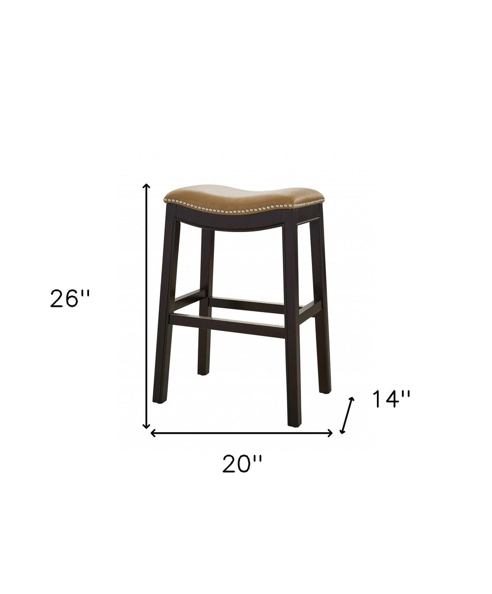 26" Tan And Espresso Solid Wood Backless Bar Height Bar Chair - Homeroots - Flyclothing LLC