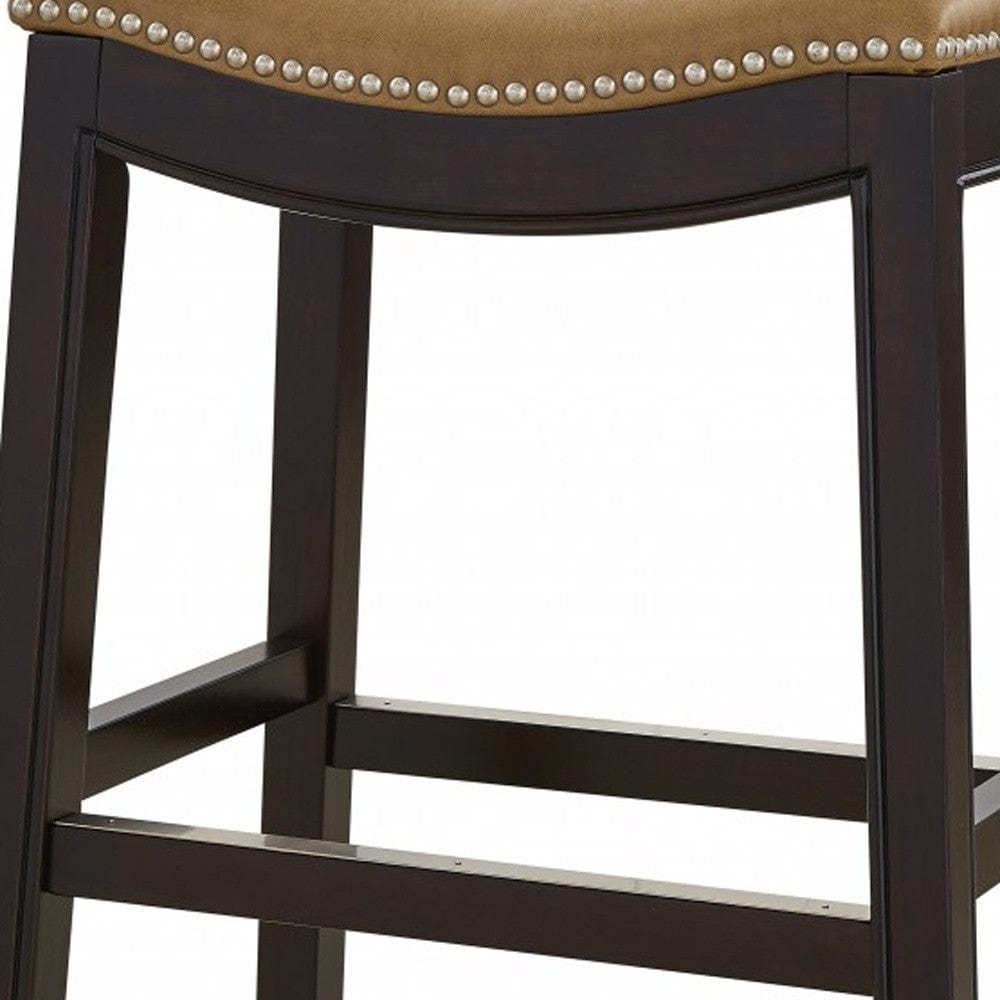 26" Tan And Espresso Solid Wood Backless Bar Height Bar Chair - Homeroots - Flyclothing LLC