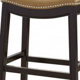 26" Tan And Espresso Solid Wood Backless Bar Height Bar Chair - Homeroots - Flyclothing LLC