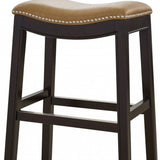 26" Tan And Espresso Solid Wood Backless Bar Height Bar Chair - Homeroots - Flyclothing LLC