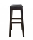 31" Gray And Espresso Faux Leather And Solid Wood Backless Bar Height Bar Chair - Homeroots