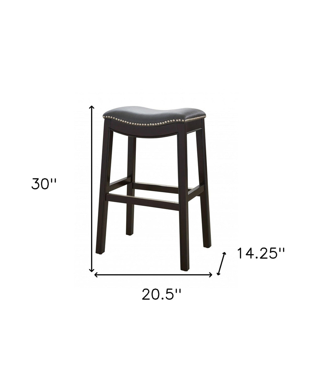 31" Gray And Espresso Faux Leather And Solid Wood Backless Bar Height Bar Chair - Homeroots - Flyclothing LLC