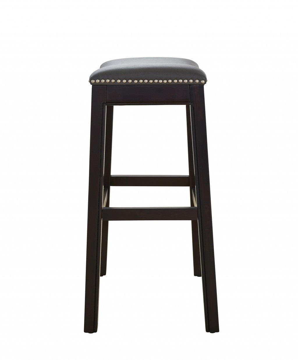26" Gray And Espresso Faux Leather And Solid Wood Backless Counter Height Bar Chair - Homeroots - Flyclothing LLC