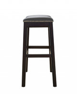 26" Gray And Espresso Faux Leather And Solid Wood Backless Counter Height Bar Chair - Homeroots - Flyclothing LLC