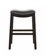 26" Gray And Espresso Faux Leather And Solid Wood Backless Counter Height Bar Chair - Homeroots - Flyclothing LLC