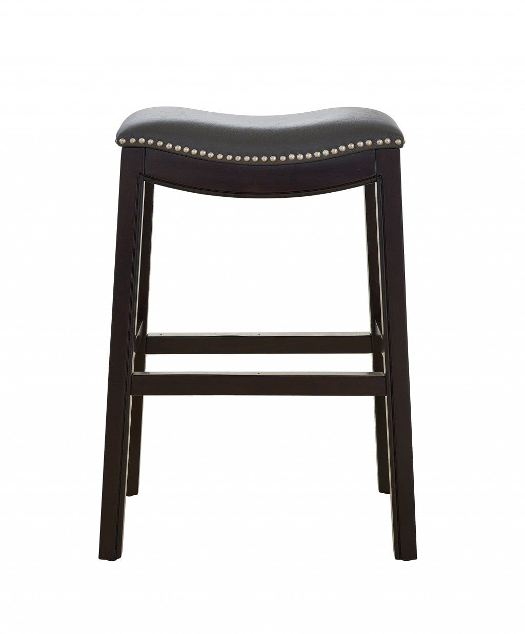 26" Gray And Espresso Faux Leather And Solid Wood Backless Counter Height Bar Chair - Homeroots - Flyclothing LLC
