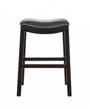 26" Gray And Espresso Faux Leather And Solid Wood Backless Counter Height Bar Chair