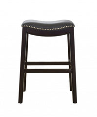 26" Gray And Espresso Faux Leather And Solid Wood Backless Counter Height Bar Chair