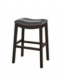 26" Gray And Espresso Faux Leather And Solid Wood Backless Counter Height Bar Chair - Homeroots