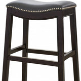 26" Gray And Espresso Faux Leather And Solid Wood Backless Counter Height Bar Chair - Homeroots - Flyclothing LLC