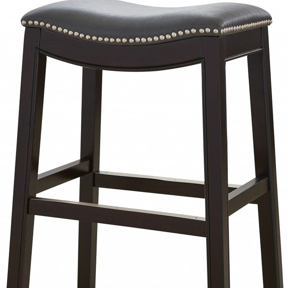 26" Gray And Espresso Faux Leather And Solid Wood Backless Counter Height Bar Chair - Homeroots - Flyclothing LLC
