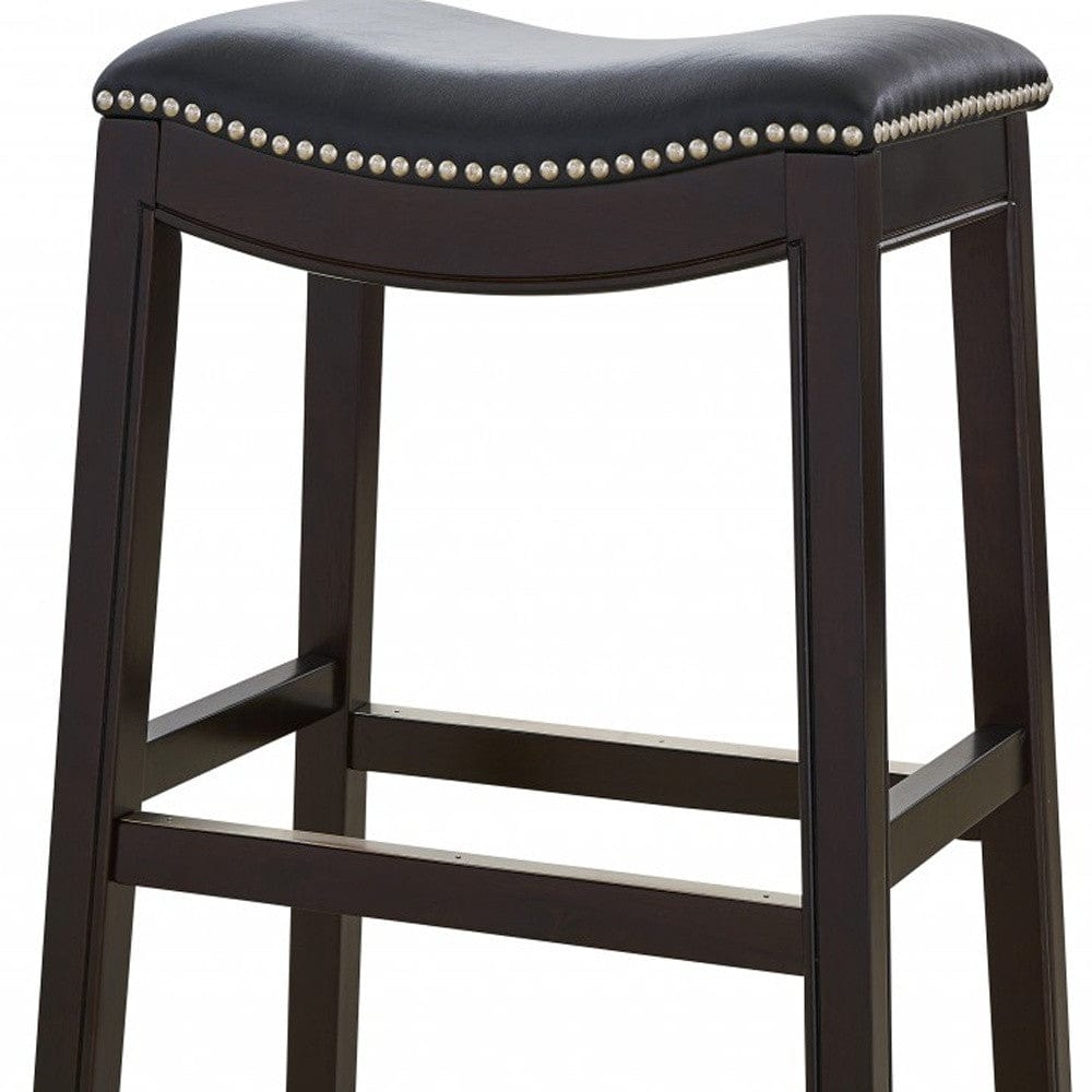 31" Black And Espresso Solid Wood Backless Bar Height Bar Chair - Homeroots - Flyclothing LLC