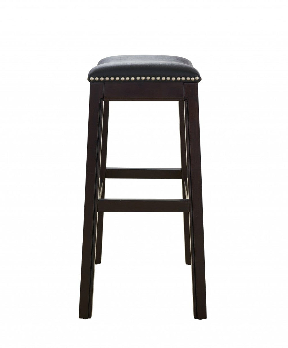 26" Black And Espresso Solid Wood Backless Counter Height Bar Chair - Homeroots - Flyclothing LLC