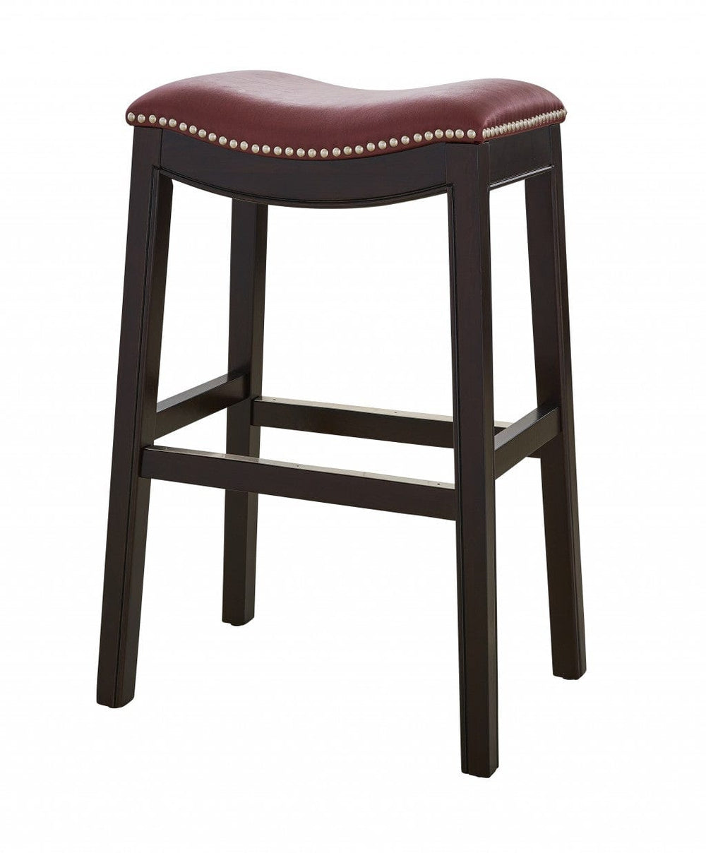 31" Dark Red And Espresso Solid Wood Backless Bar Chair - Homeroots