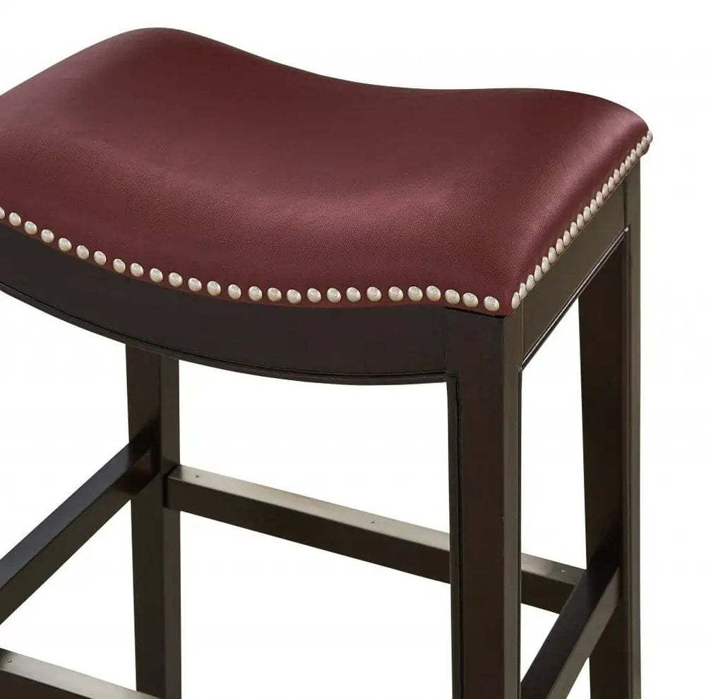 31" Dark Red And Espresso Solid Wood Backless Bar Chair - Homeroots